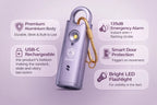 SheEyes personal Alarm  on a purple background, product specification
