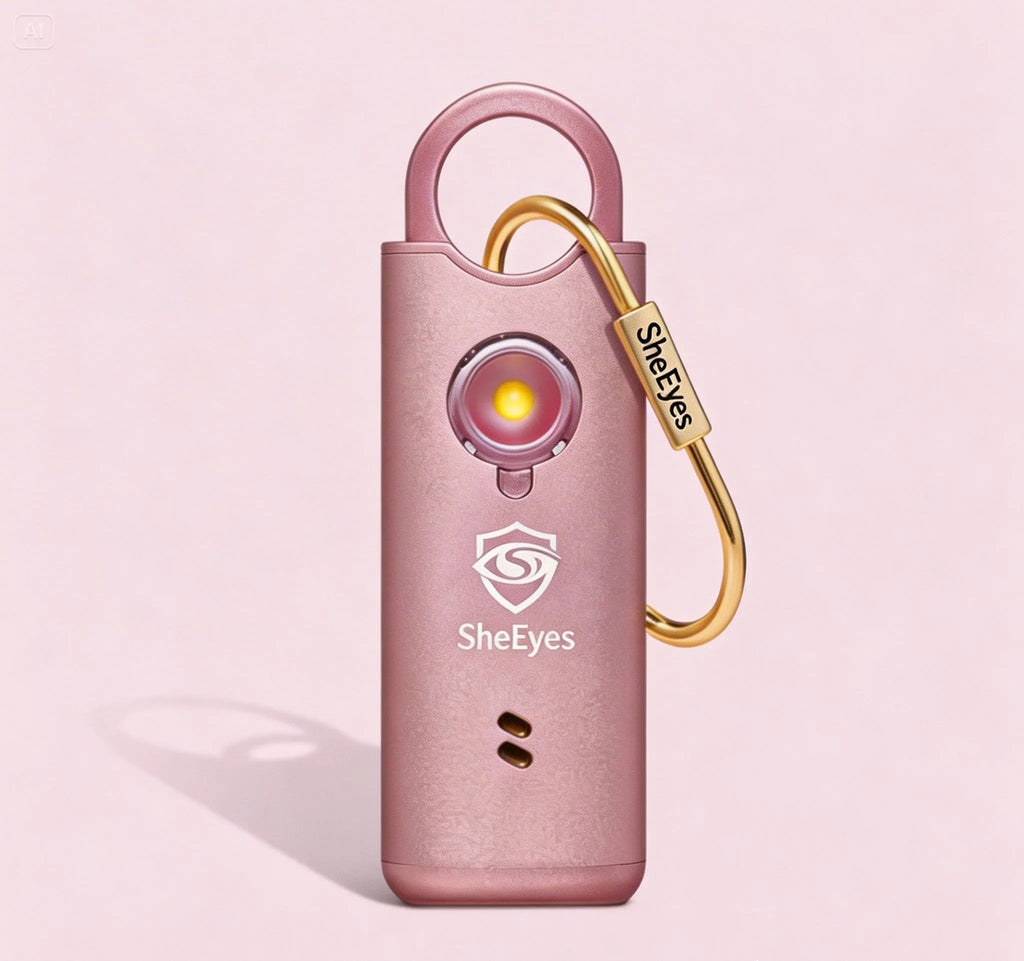 SheEyes Pro rose pink personal safety alarm keychain